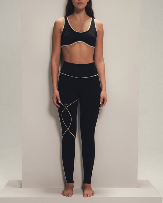 Feeling Black Leggings - Leggings Deportivo Negro Sesgos Crudo