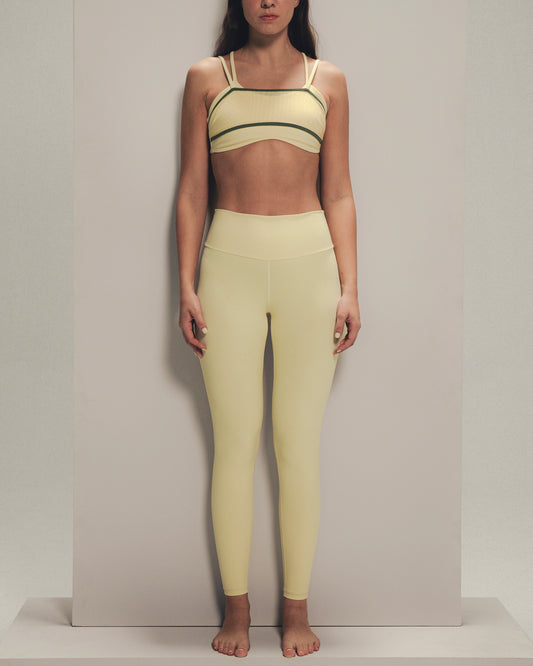 Believing Leggings - Leggings Deportivo Amarillo Pastel Sesgo Verde