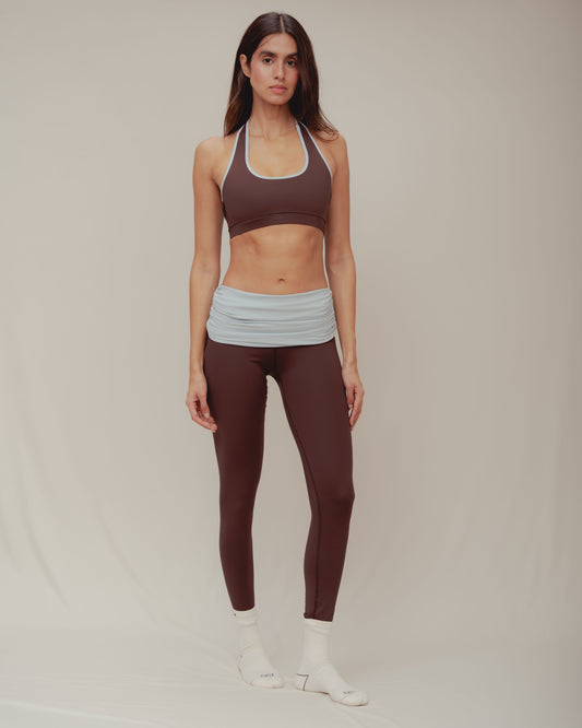 Double Waist Leggings – Leggings Café con Pretina Doble Recogida en Contraste Azul Hielo
