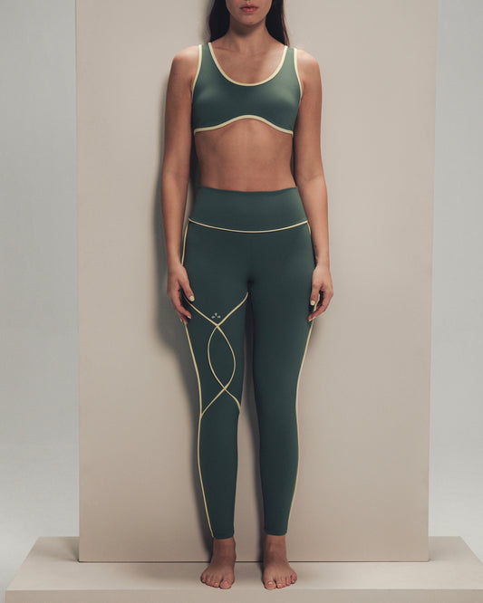 Feeling Green Leggings - Leggings Deportivo Verde Sesgos Amarillos