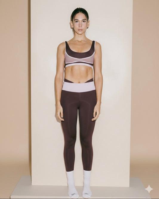 Sculpted Brown Leggings – Leggings Cafe Con Pretina Rosada