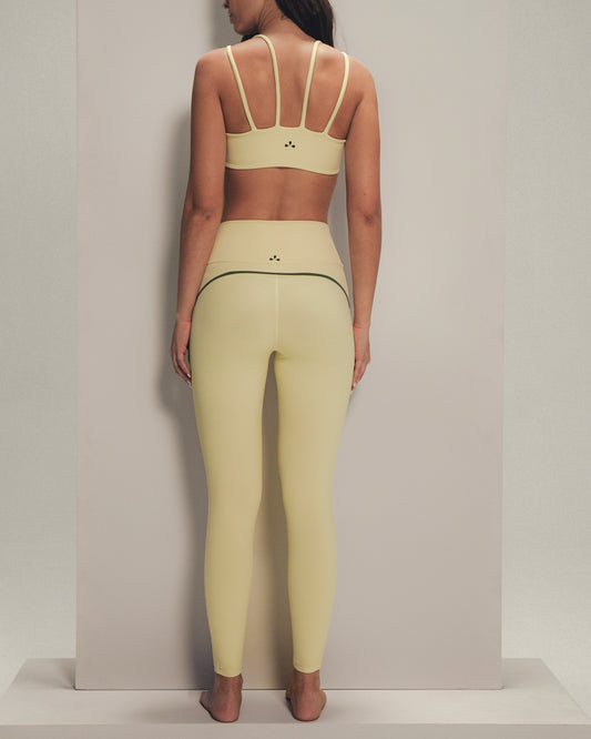 Believing Leggings - Leggings Deportivo Amarillo Pastel Sesgo Verde