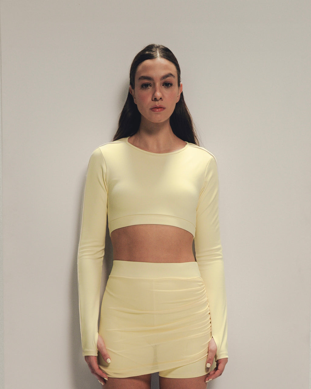 Dreaming Yellow Top - Top Amarillo Pastel Manga Larga Abertura