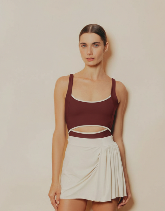 Outlining Bodysuit – Body Deportivo Vino Con Sesgos Crudos